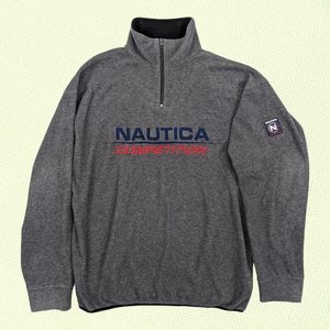 Vintage Nautica Competition Fleece Pullover Gray 1/4‎ Zip XXL